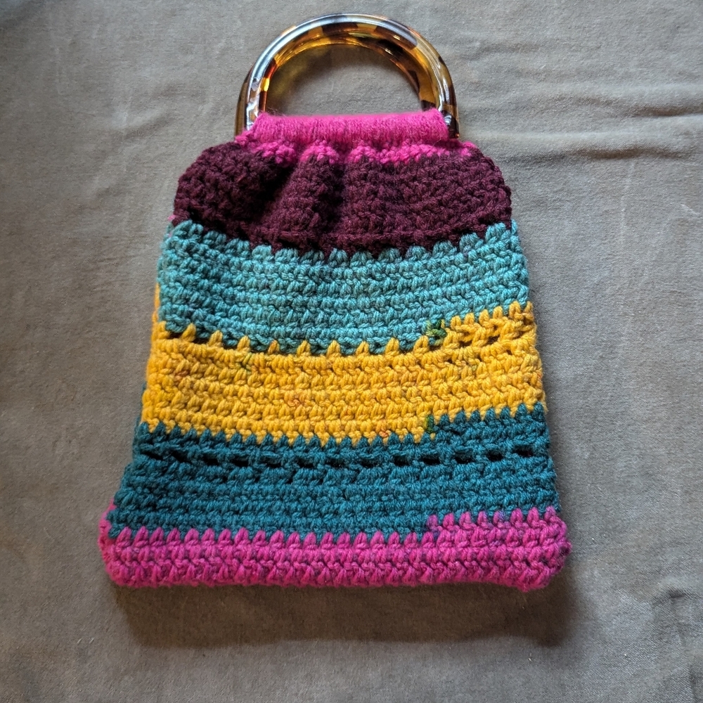 Multicolor Crochet Handbag with Tortoise Shell Handle - Picture 2 of 5